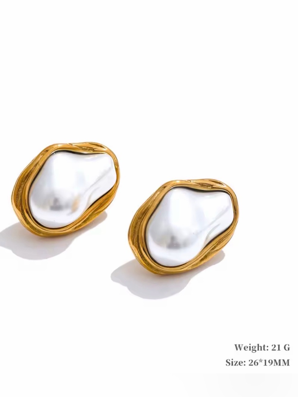 Baroque Pearl Statement Stud Earrings Gold Tone Organic Sculptural Vintage Style